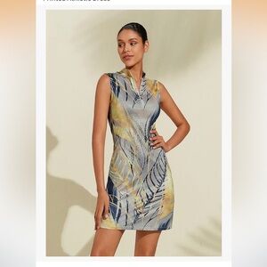NWT Acegolfs tropical Leaf Print quarter zip tank dress golf or tennis